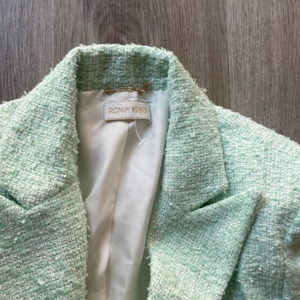 ronny kobo mint green pearl detail tweed jacket blazer coat size small NEW Chic - Picture 3 of 5